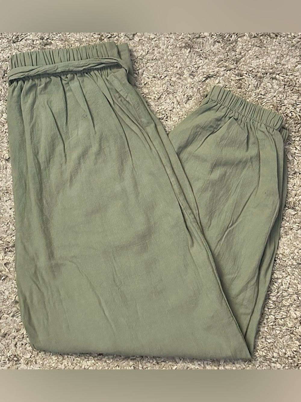 Shein Curve Women’s 0XL Green Elastic Waist Self-Tie Belt Tapered Jogger Pants